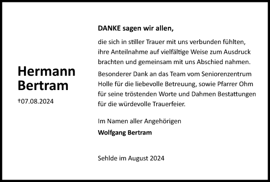 Traueranzeige von Hermann Bertram von Salzgitter-Zeitung