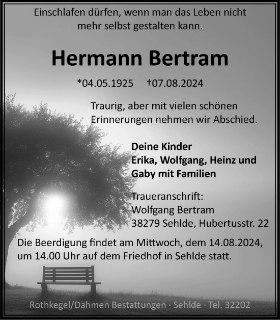 Traueranzeige von Hermann Bertram von Salzgitter-Zeitung
