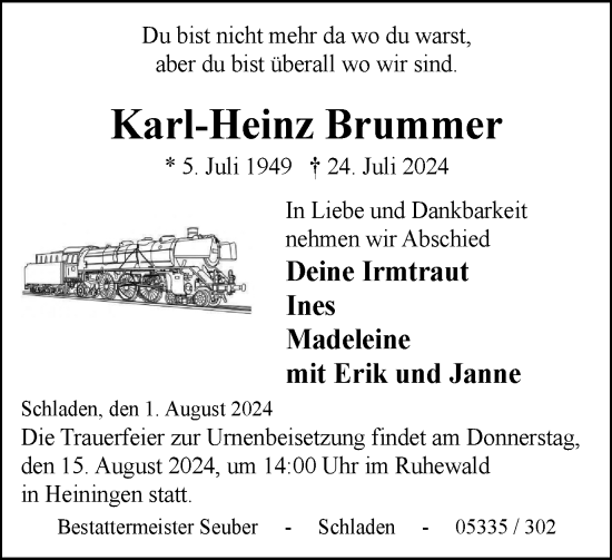 Traueranzeige von Karl-Heinz Brummer von Wolfenbütteler Zeitung