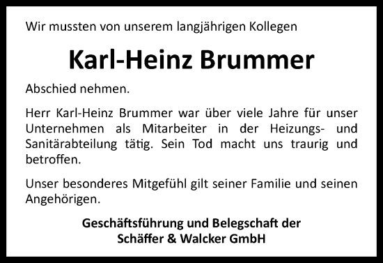 Traueranzeige von Karl-Heinz Brummer von Wolfenbütteler Zeitung