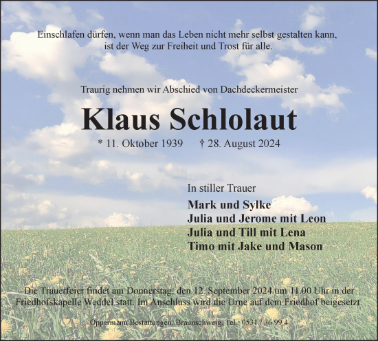 Traueranzeige von Klaus Schlolaut von Braunschweiger Zeitung