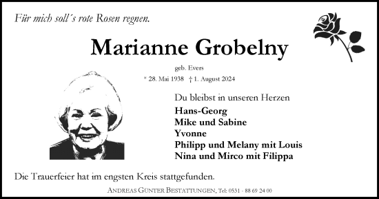 Traueranzeige von Marianne Grobelny von Braunschweiger Zeitung