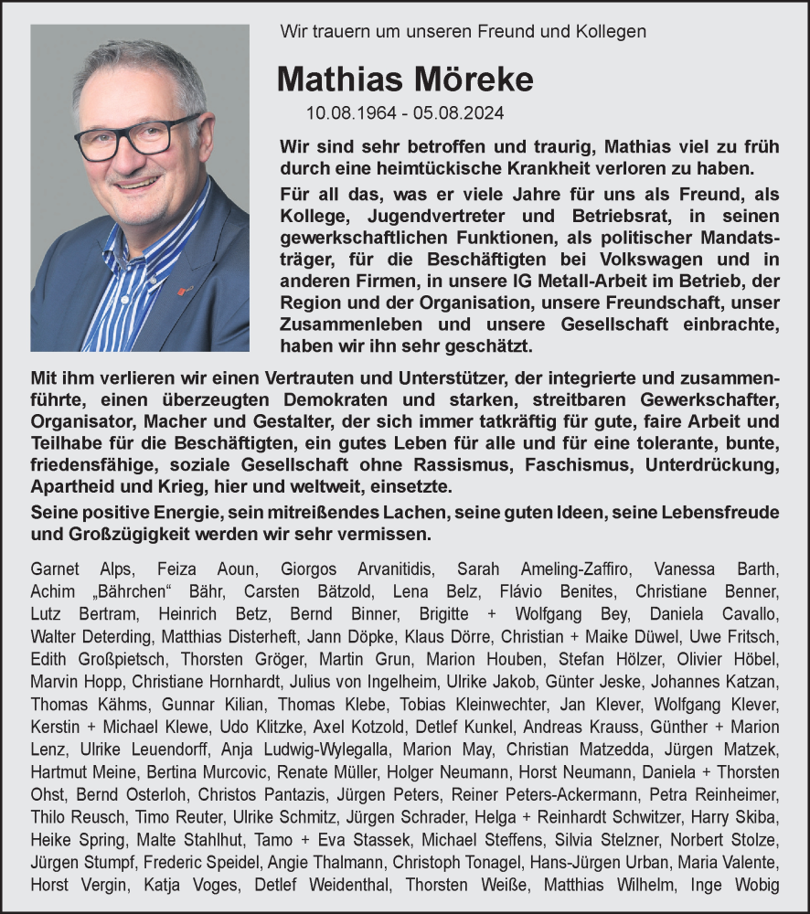  Traueranzeige für Mathias Möreke vom 22.08.2024 aus Braunschweiger Zeitung