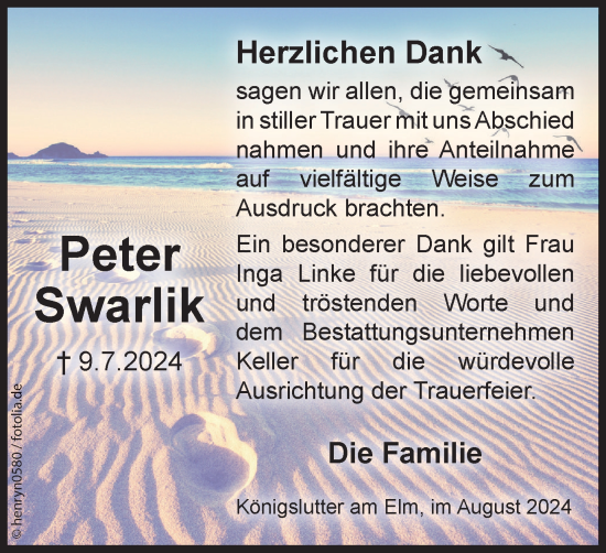Traueranzeige von Peter Swarlik von Helmstedter Nachrichten
