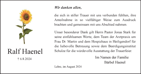 Traueranzeige von Ralf Haenel von Helmstedter Nachrichten