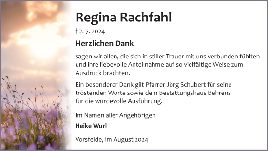 Traueranzeige von Regina Rachfahl von Wolfsburger Nachrichten