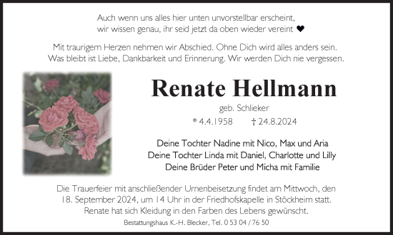 Traueranzeige von Renate Hellmann von Braunschweiger Zeitung