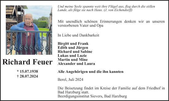 Traueranzeige von Richard Feuer von Salzgitter-Zeitung