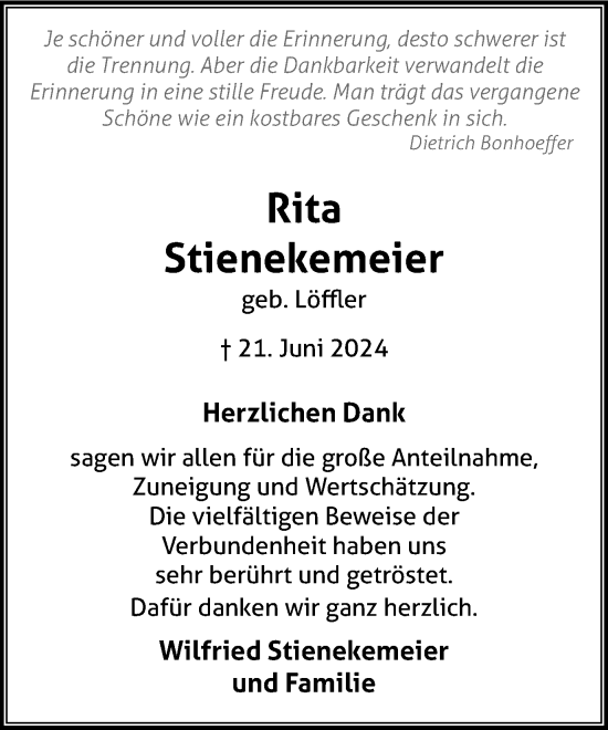 Traueranzeige von Rita Stienekemeier von Salzgitter-Zeitung