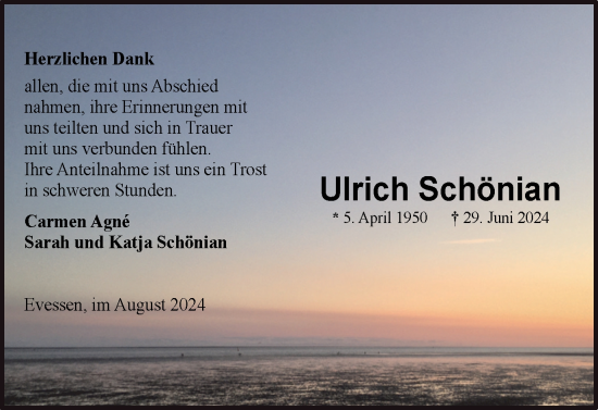 Traueranzeige von Ulrich Schönian von Braunschweiger Zeitung