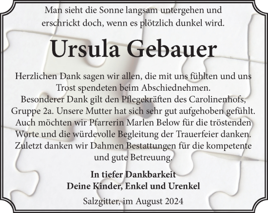 Traueranzeige von Ursula Gebauer von Salzgitter-Zeitung