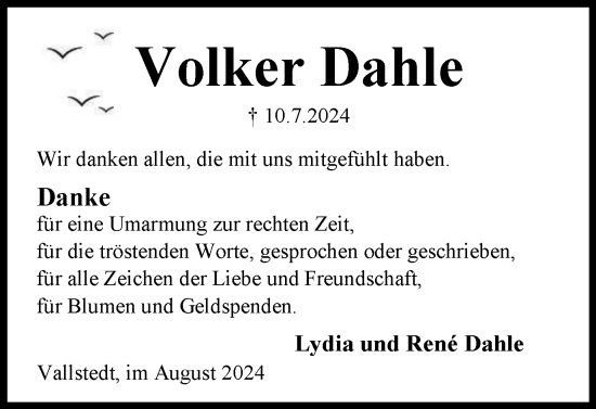 Traueranzeige von Volker Dahle von Braunschweiger Zeitung