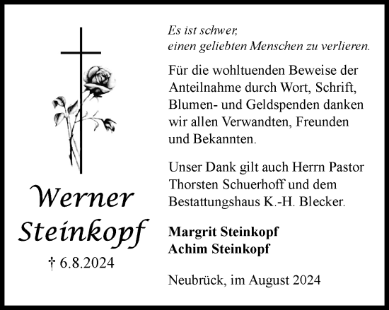 Traueranzeige von Werner Steinkopf von Braunschweiger Zeitung