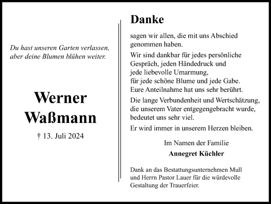Traueranzeige von Werner Waßmann von Wolfenbütteler Zeitung