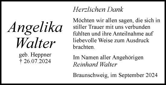 Traueranzeige von Angelika Walter von Braunschweiger Zeitung