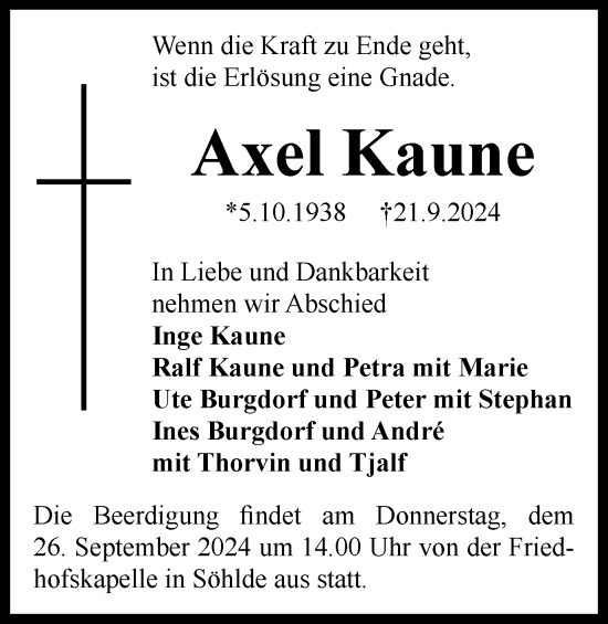 Traueranzeige von Axel Kaune von Salzgitter-Zeitung