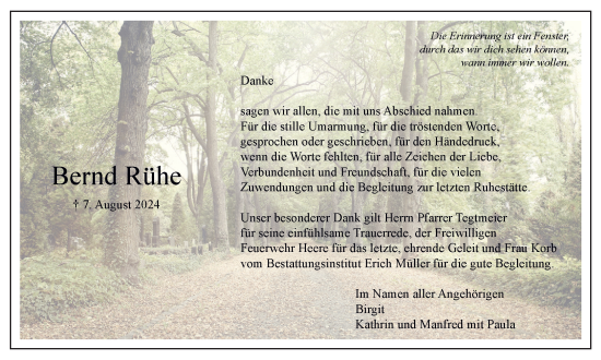 Traueranzeige von Bernd Rühe von Salzgitter-Zeitung