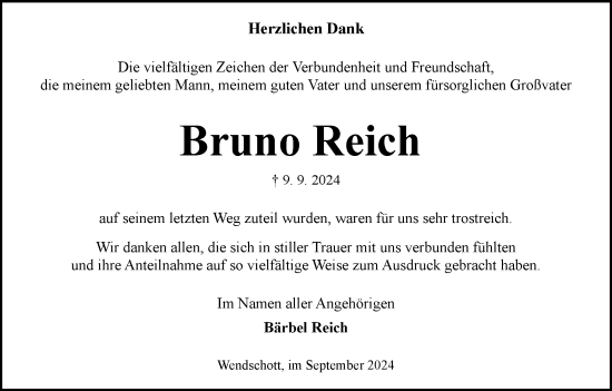 Traueranzeige von Bruno Reich von Wolfsburger Nachrichten