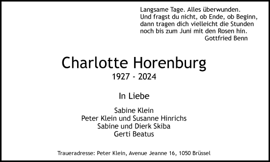 Traueranzeige von Charlotte Horenburg von Braunschweiger Zeitung