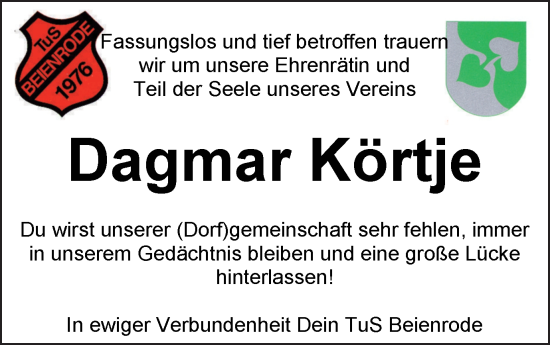 Traueranzeige von Dagmar Körtje von Helmstedter Nachrichten