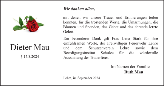 Traueranzeige von Dieter Mau von Helmstedter Nachrichten