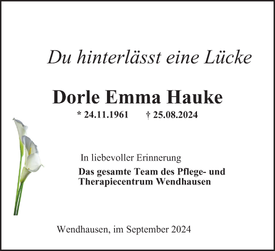 Traueranzeige von Dorle Emma Hauke von Helmstedter Nachrichten