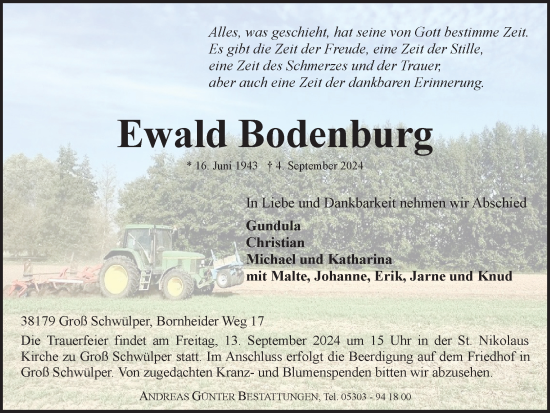 Traueranzeige von Ewald Bodenburg von Braunschweiger Zeitung