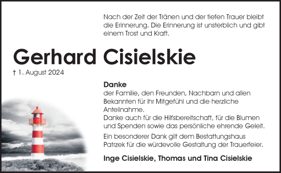 Traueranzeige von Gerhard Cisielskie von Helmstedter Nachrichten