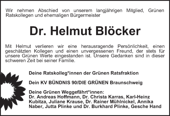 Traueranzeige von Helmut Blöcker von Braunschweiger Zeitung