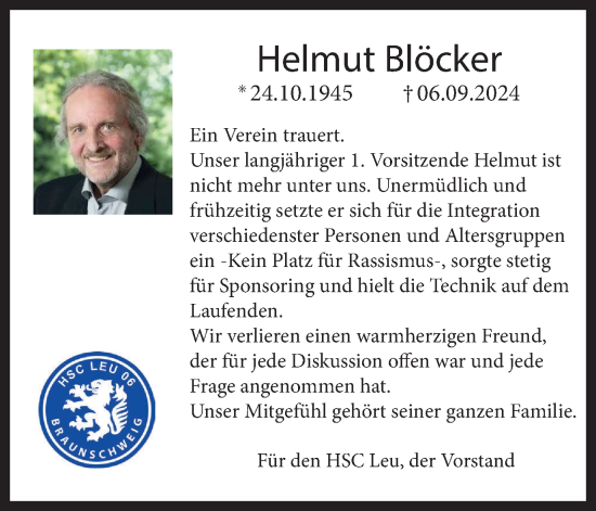 Traueranzeige von Helmut Blöcker von Braunschweiger Zeitung