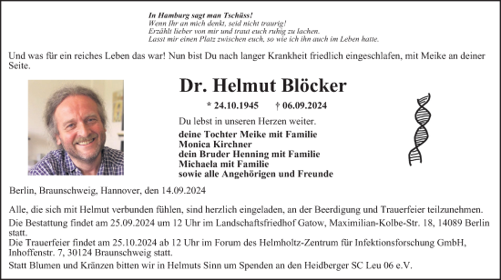 Traueranzeige von Helmut Blöcker von Braunschweiger Zeitung
