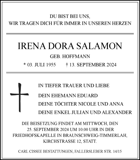 Traueranzeige von Irena Salamon von Braunschweiger Zeitung