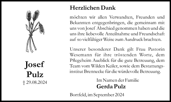 Traueranzeige von Josef Pulz von Braunschweiger Zeitung
