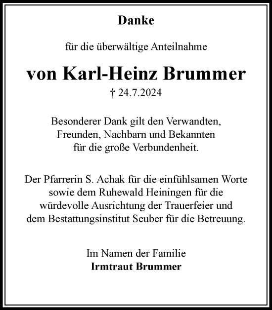 Traueranzeige von Karl-Heinz Brummer von Wolfenbütteler Zeitung