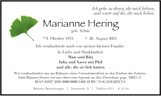 Traueranzeige von Marianne Hering von Braunschweiger Zeitung