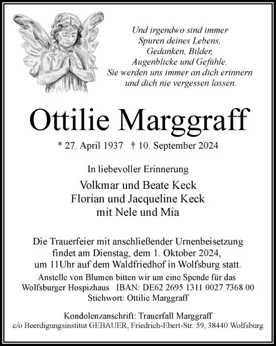 Traueranzeige von Ottilie Marggraff von Wolfsburger Nachrichten