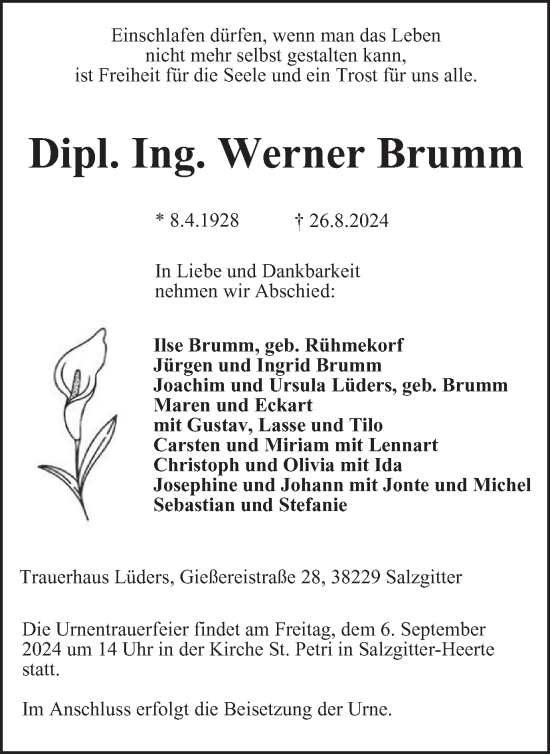 Traueranzeige von Werner Brumm von Salzgitter-Zeitung