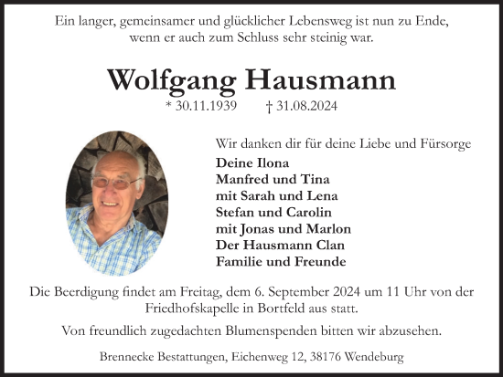 Traueranzeige von Wolfgang Hausmann von Braunschweiger Zeitung