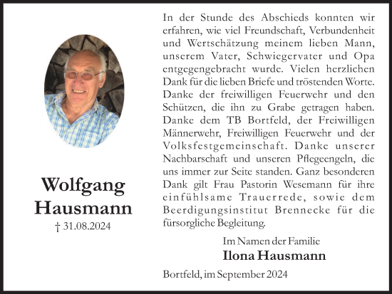 Traueranzeige von Wolfgang Hausmann von Braunschweiger Zeitung