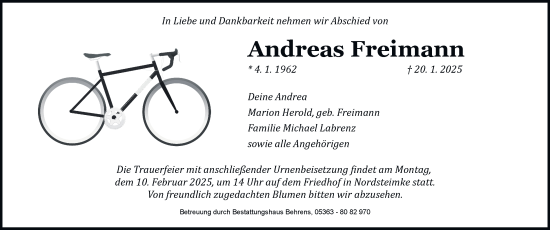 Traueranzeige von Andreas Freimann 
