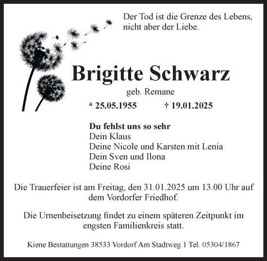 Traueranzeige von Brigitte Schwarz 