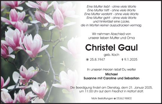 Traueranzeige von Christel Gaul 