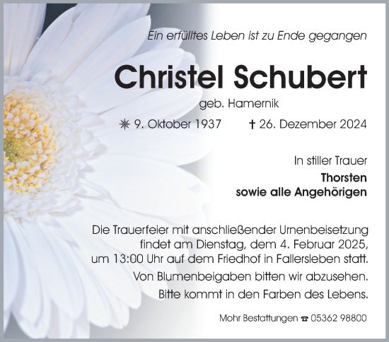 Traueranzeige von Christel Schubert 