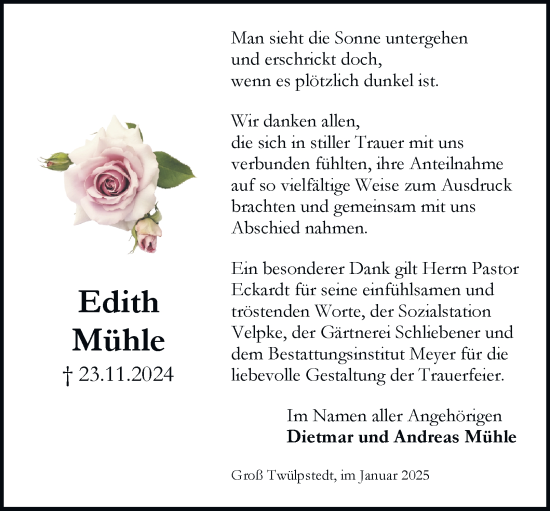 Traueranzeige von Edith Mühle von Helmstedter Nachrichten