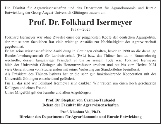 Traueranzeige von Folkhard Isermeyer 