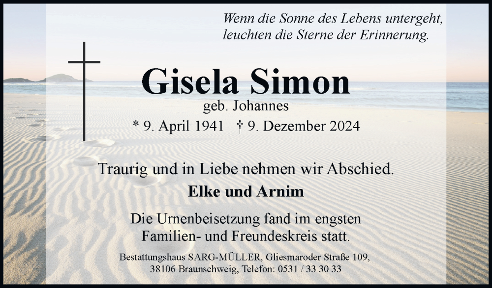  Traueranzeige für Gisela Simon vom 25.01.2025 aus 