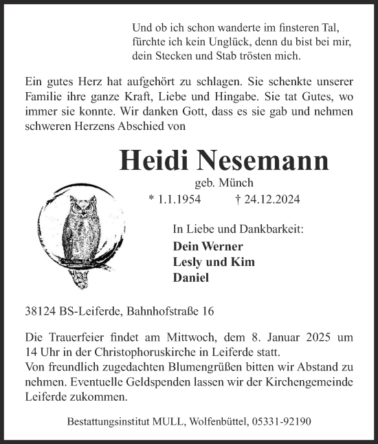 Traueranzeige von Heidi Nesemann 