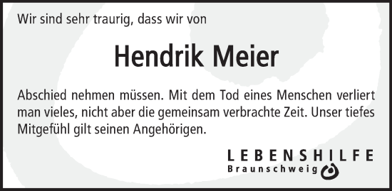 Traueranzeige von Hendrik Meier 