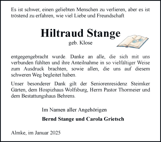 Traueranzeige von Hiltraud Stange 