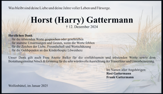 Traueranzeige von Horst Gattermann von Wolfenbütteler Zeitung